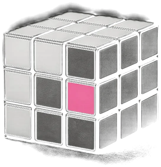 Rubik's cube with a single pink tile